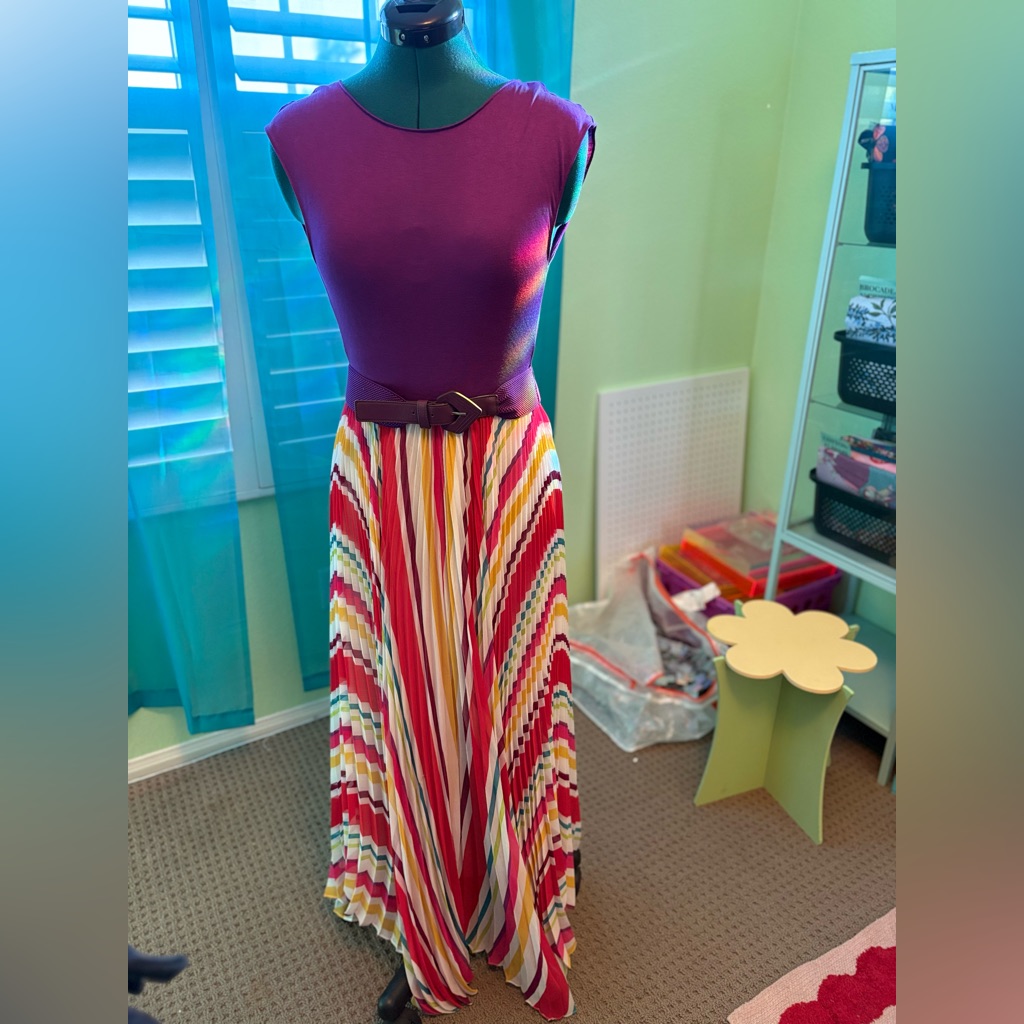 Alice + Olivia Belted Multicolor Asymmetrical Maxi Dress